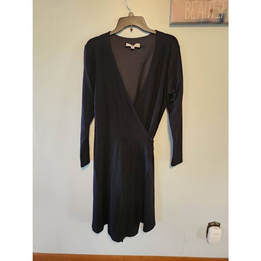 Ann Taylor LOFT Plus 16 Black Knit Long Sleeve Stretch Wrap Dress Women's